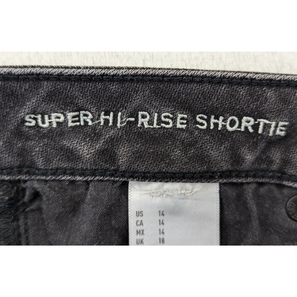 American Eagle sz 14 Super High Rise Shortie Shorts denim black cuffs 0155 - Picture 4 of 6